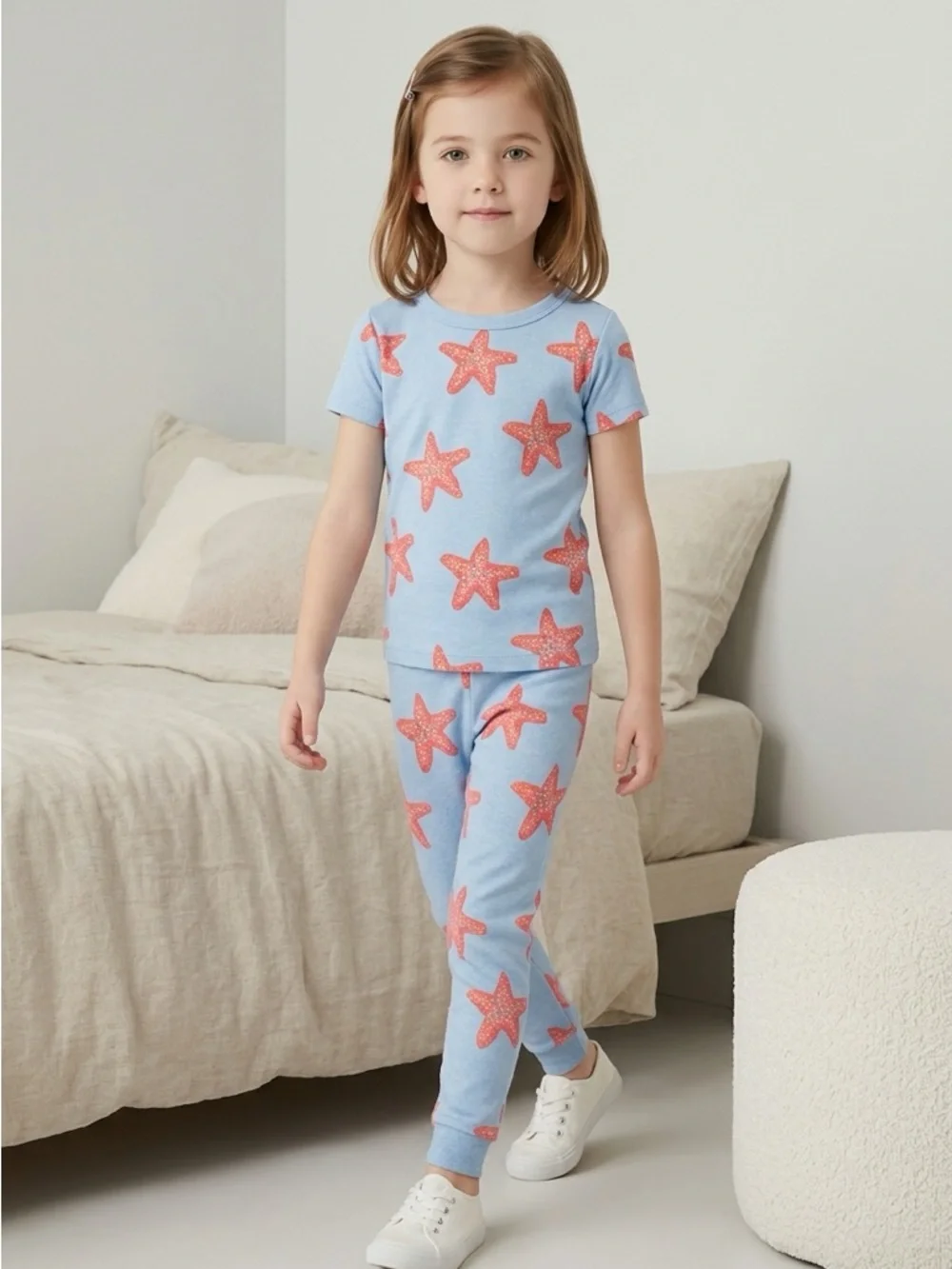 NWT Members Mark Girls Blue 2 Cotton Pajama Sets Sea Creatures & Stars - Size 4T